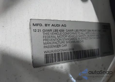 2022 Audi A3 Premium 40 Tfsi Front-Wheel Drive S Tronic z USA, uszkodzony, nr VIN WAUAUDGY2NA033558